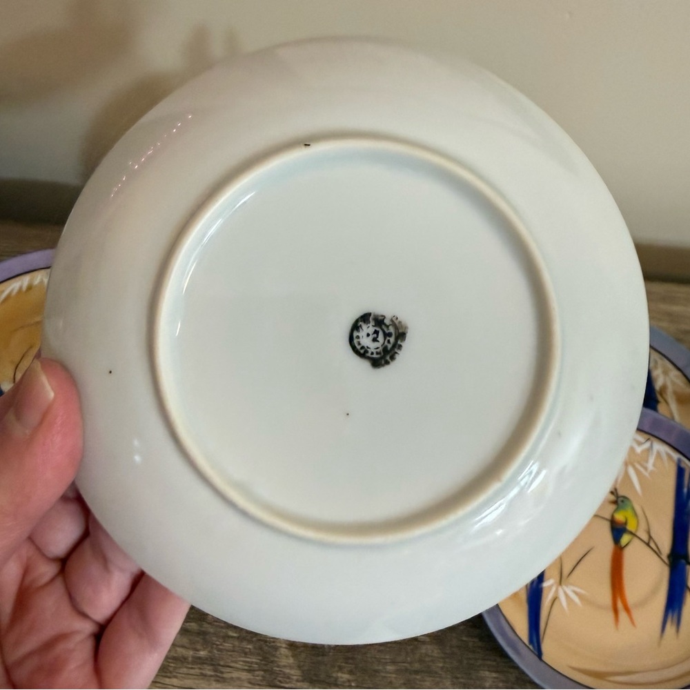 Antique Set of 5 Nippon Lusterware Saucers Plates 5” Hand Painted Bird Japan - Picture 6 of 9